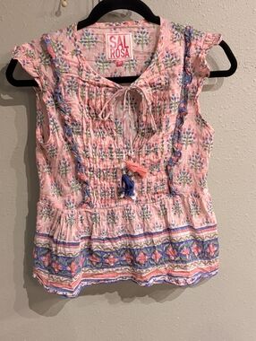 Sal Rosa XS Floral Cotton Silk Top Vacation Beach Breathable Lightweight